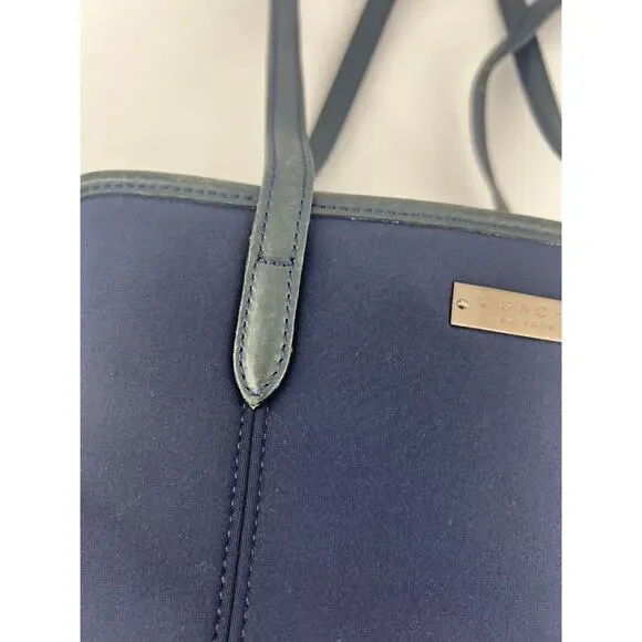 Vintage Coach Navy Blue Tote Bag Stretch Fabric Shoulder Purse Zipper Pockets - Picture 10 of 16